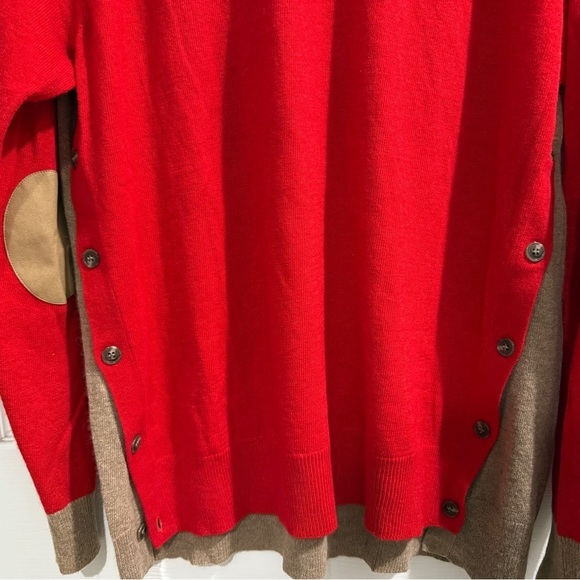 VTG J. Crew Red Tan Sweater Button Accents Elbow Patches Wool Angora equestrian - Picture 2 of 6
